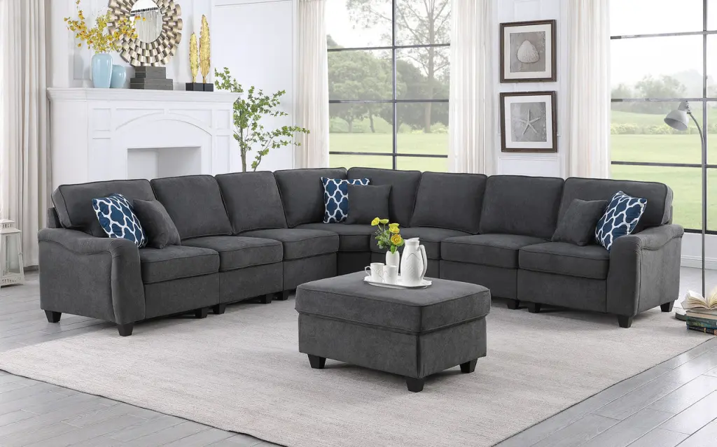 Leo 125 Inch Dark Gray Woven 8 Piece Modular Sectional Sofa Ottoman lilola home