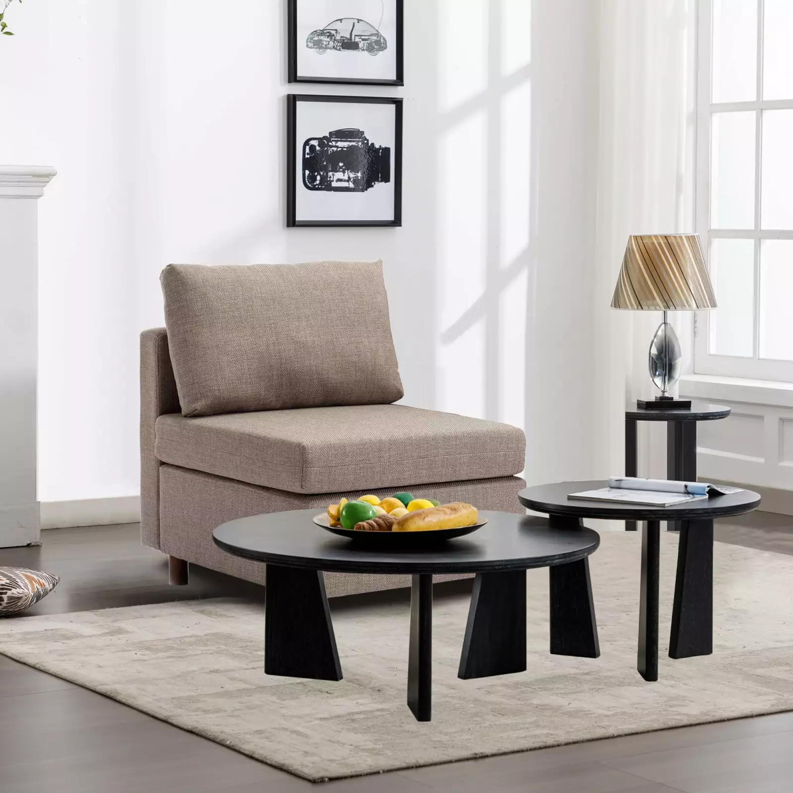 Miekor Furniture Middle Module Fabric Linen Modular Sofa Sectional Grey
