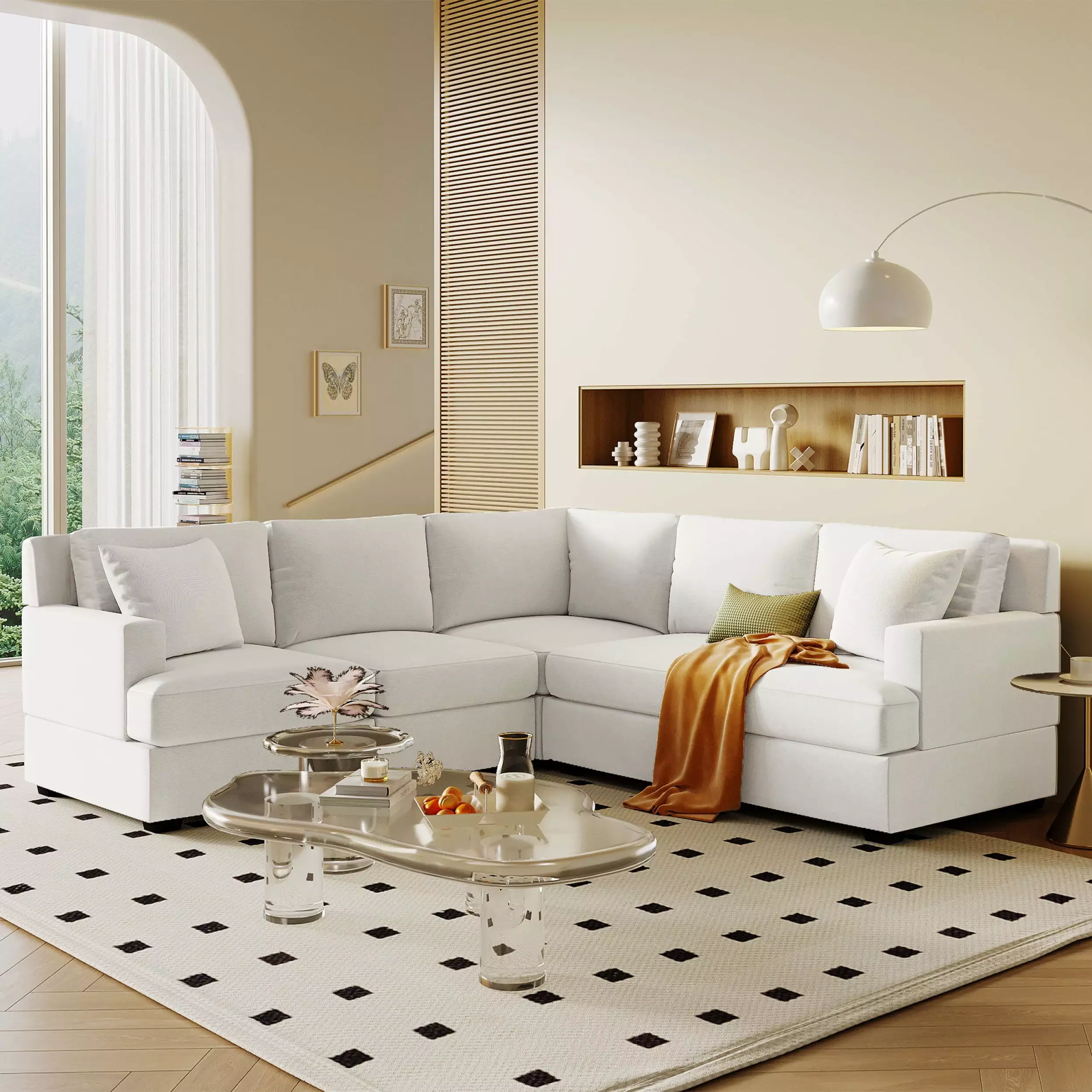 Sectional Modular Sofa 2 Tossing Cushions and Solid Frame Living Room - Model 39AAA Mikeor