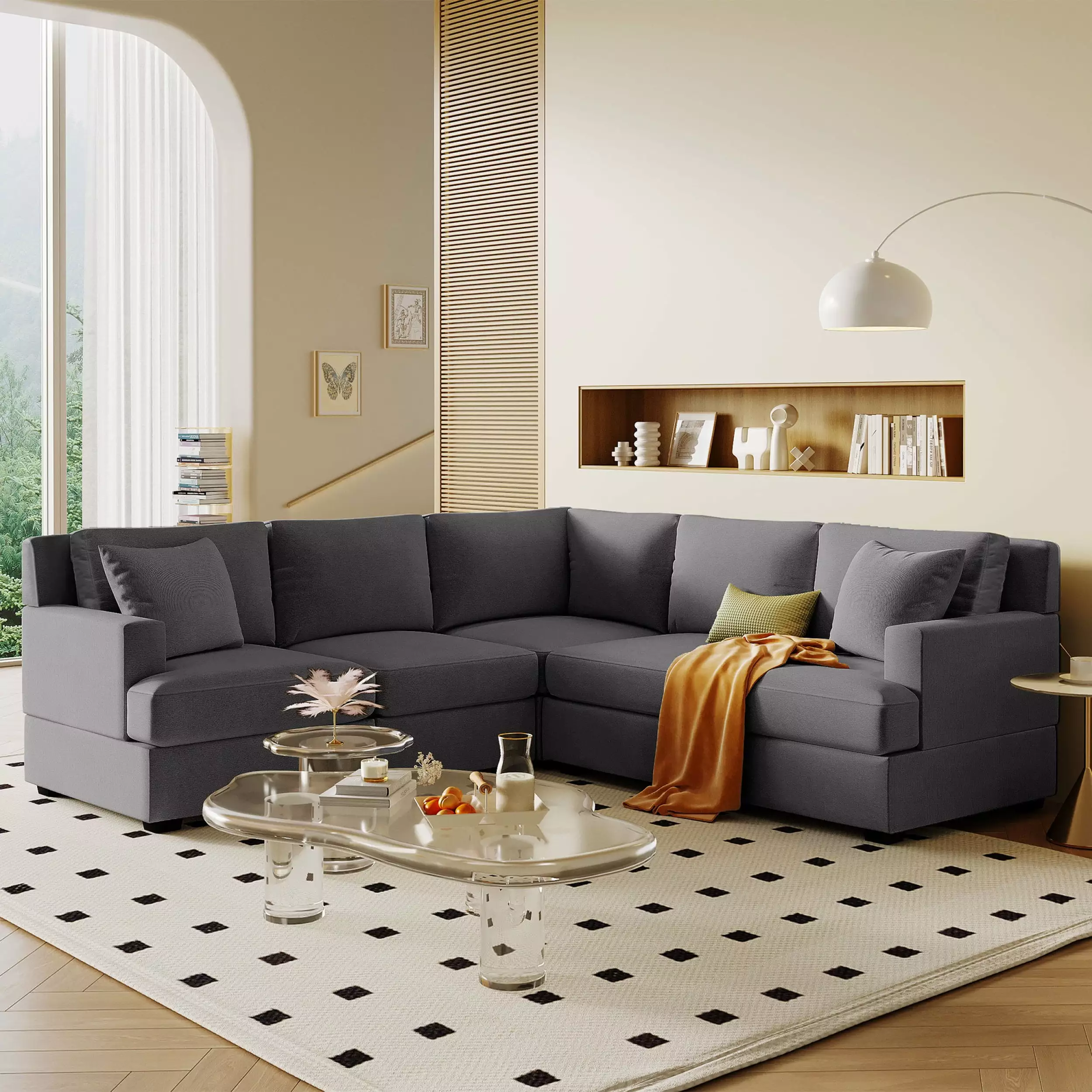 Sectional Modular Sofa 2 Tossing Cushions and Solid Frame Living Room - Model 39AAE Mikeor