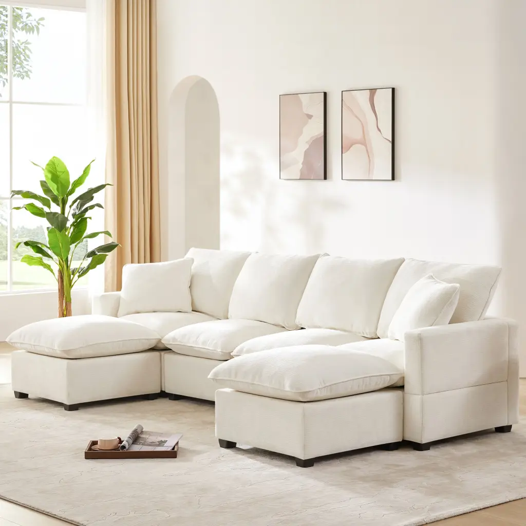 110x57 Inch Modern U Shape Modular Sofa 6 Seat Chenille Sectional Couch rnb