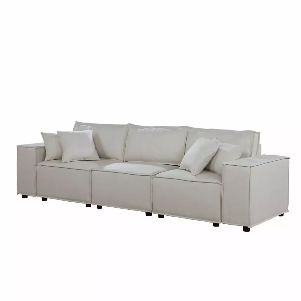 Makai 104 Inch Modular Sofa Pillows Square Arms and Welt Trim Beige Saltoro Sherpi