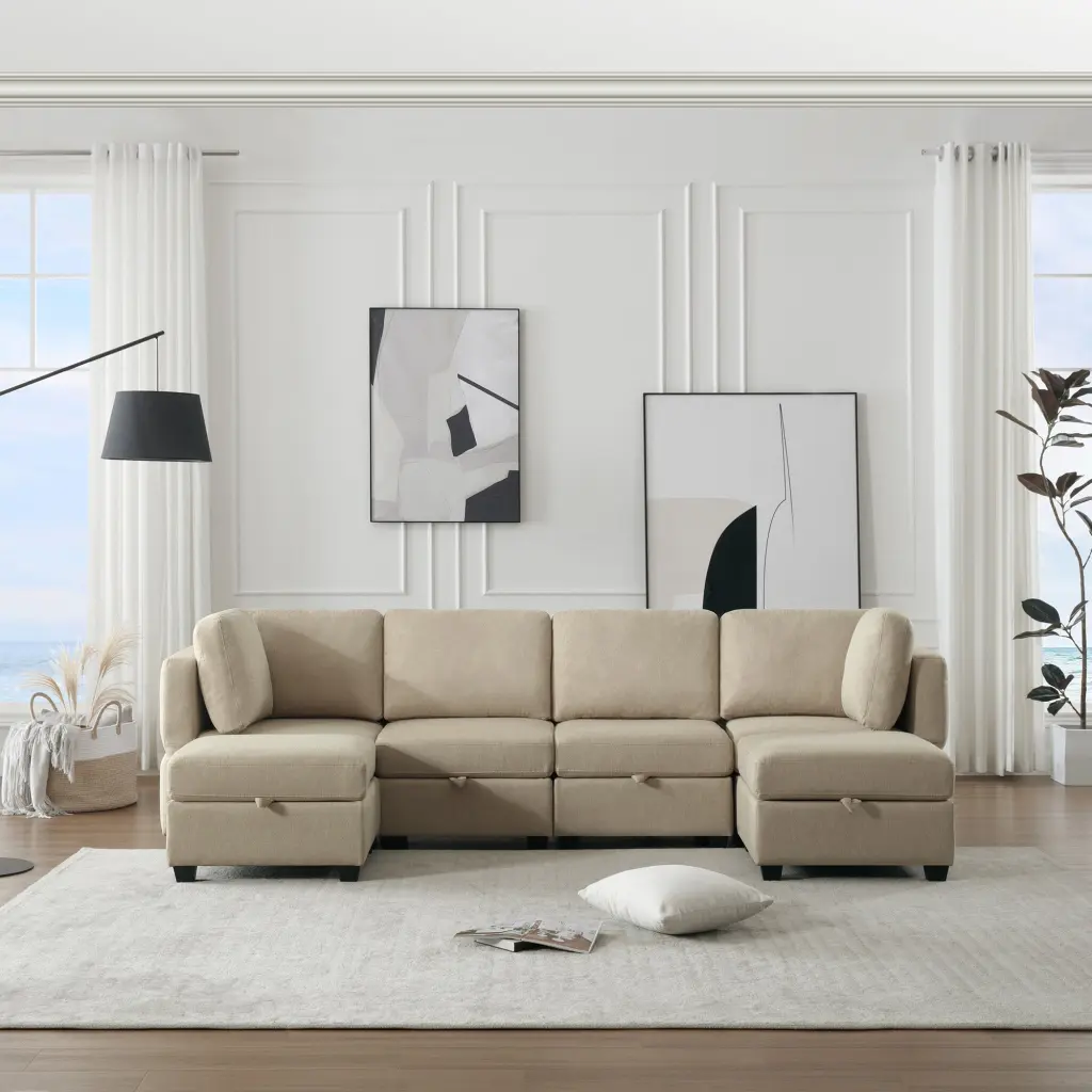 Adjustable Arms And Backs Modern U Influence Linen Couch Modular Sectional ui furniture