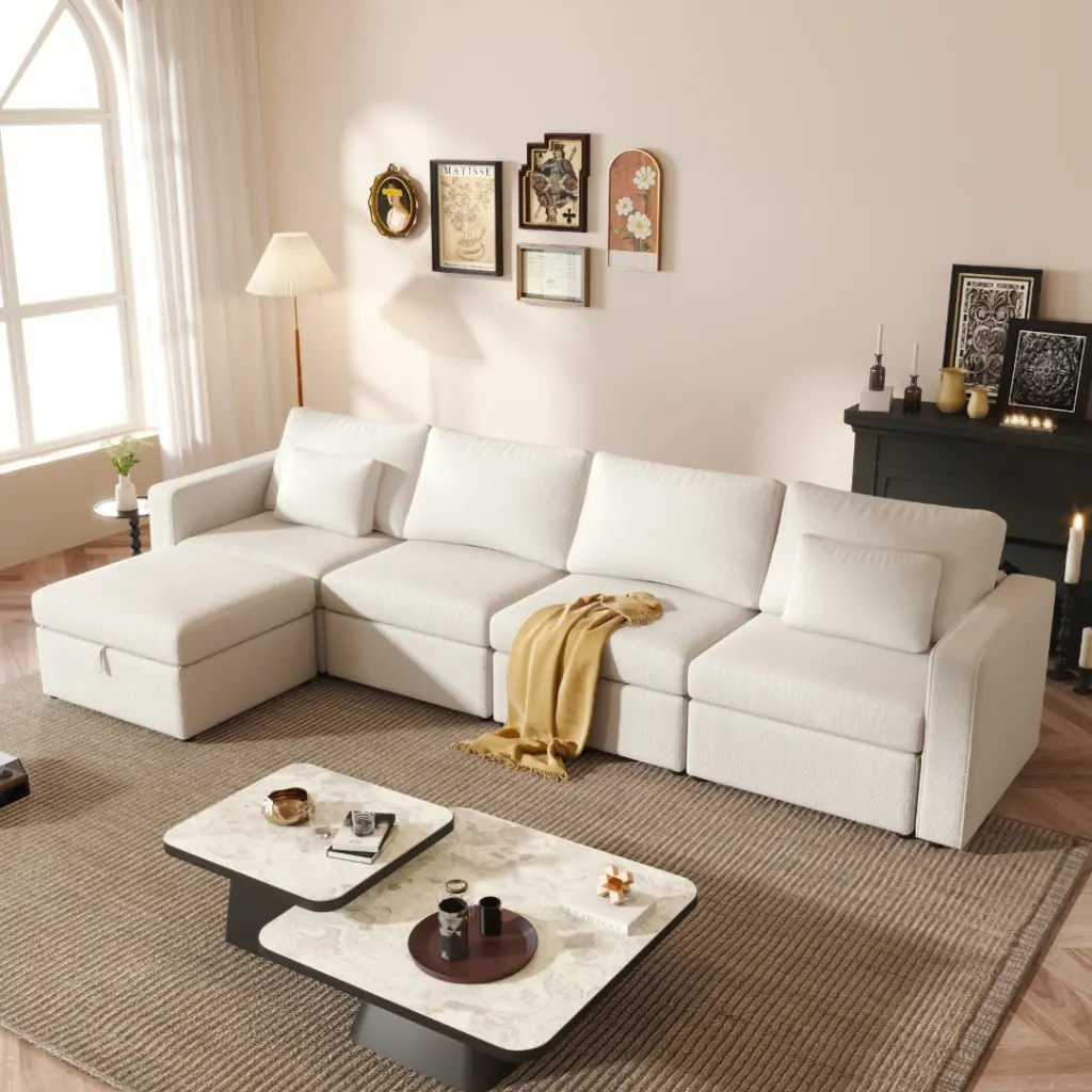 Modern Cotton Linen Modular Sectional Sofa L Shape Convertible yiwei