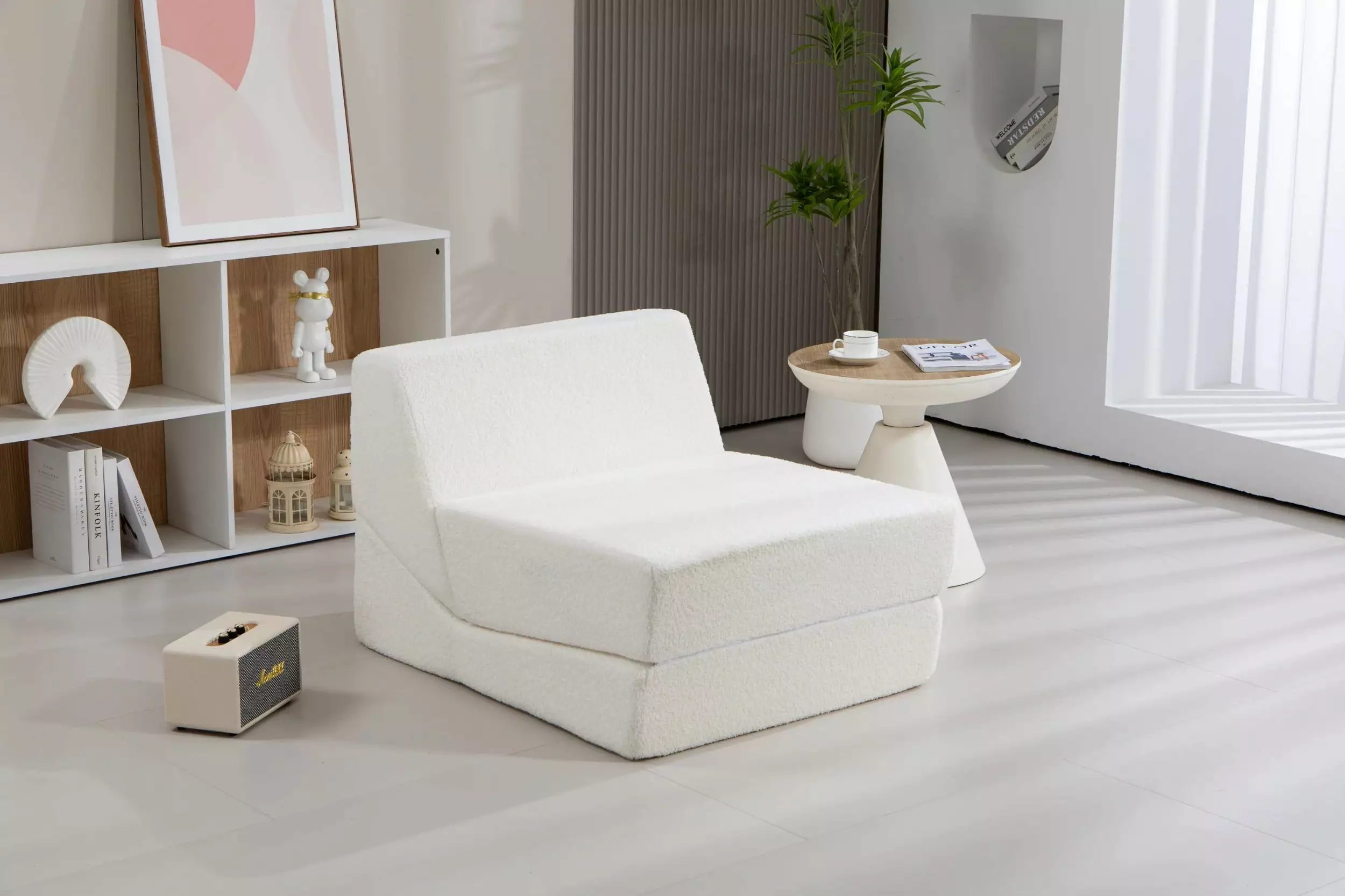 White Modular Folding Sofa Bed Living Room Office or Playroom Multi-Functional