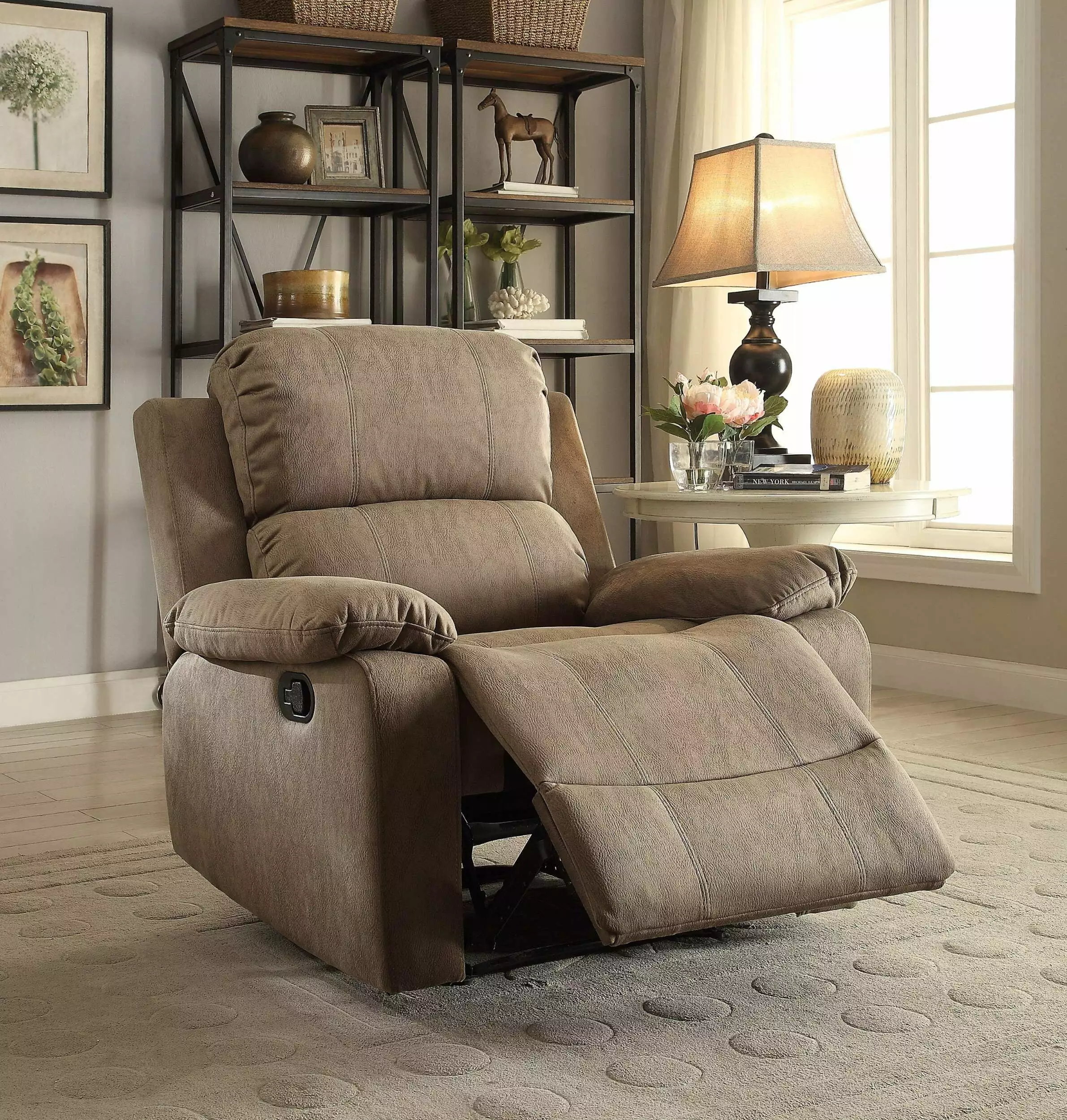 Bina Motion Recliner Taupe Polished Microfiber Modern Living