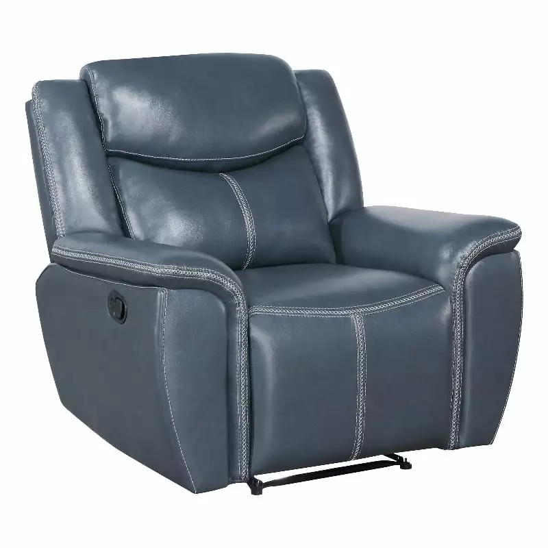 Pemberly Row Faux Leather Upholstered Motion Recliner Chair Blue - Comfortable Living Room Recliner