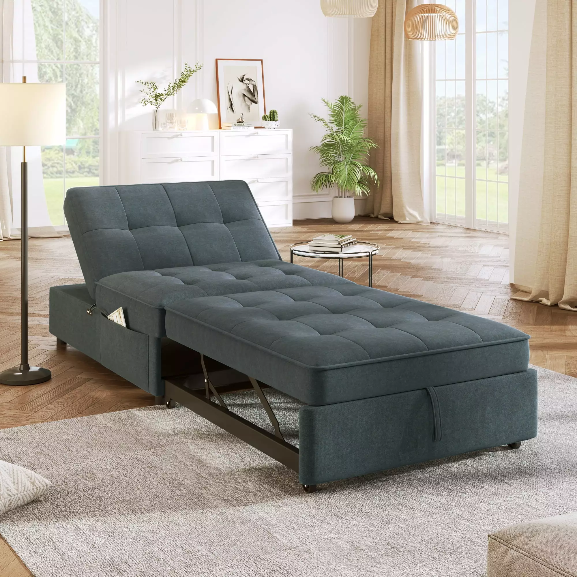 4--1 Sofa Bed Storage Pocket and USB Port Deep Blue Small Spaces Jamini