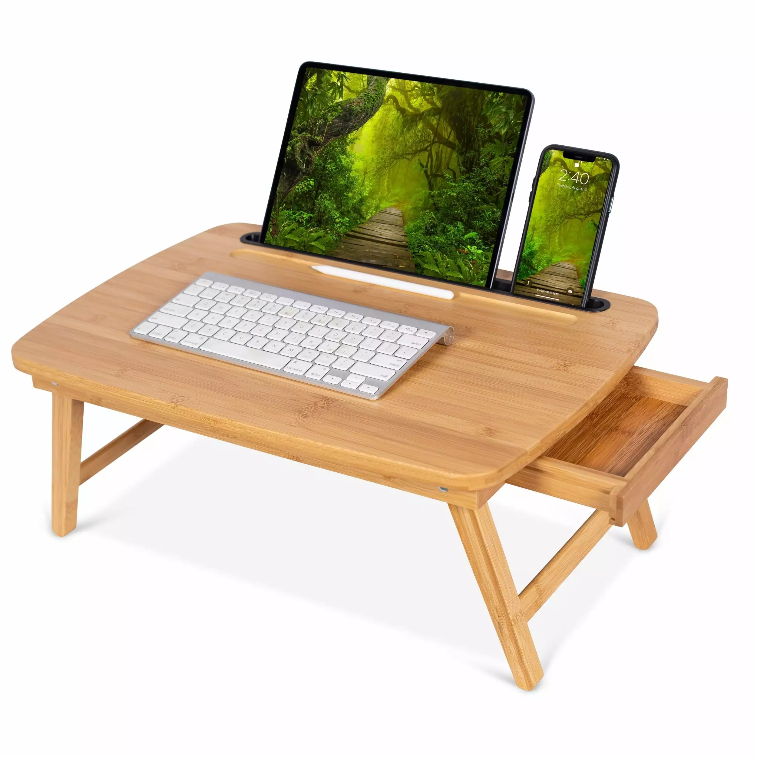 BirdRock Home Portable Sit Stand Desk Storage Drawer Media Slot Natural Finish BirdRock Brands