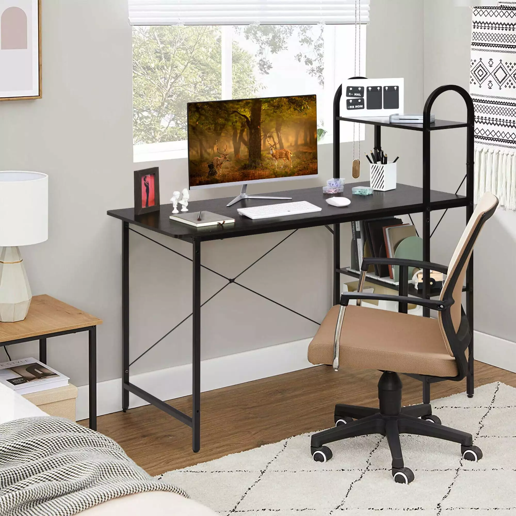 Gymax 4-tier Reversible Bookshelf Computer Desk - Home Office Study Workstation