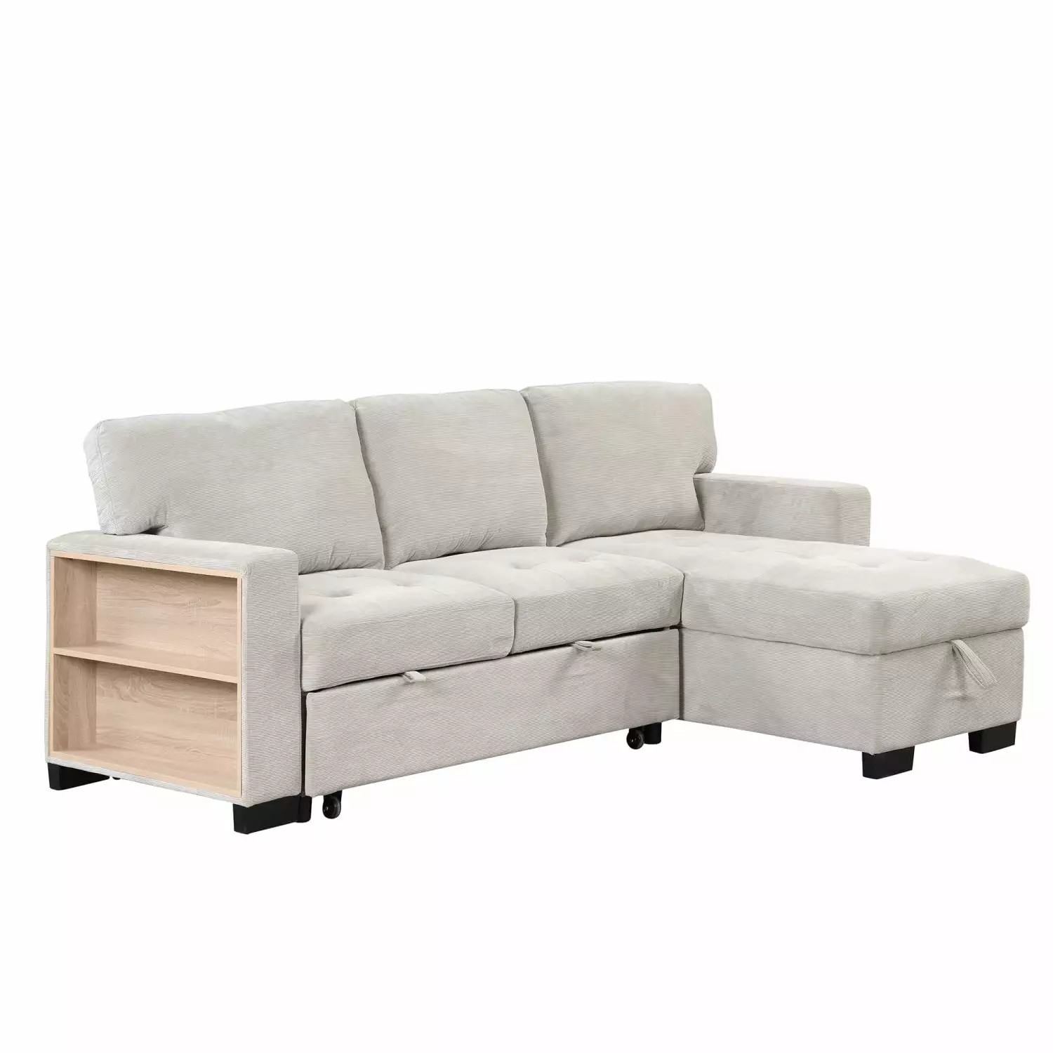 Light Gray Chaise Lounge Sectional Storage Rack Pull-out Bed Drop Down Table and USB Charger Ponnky