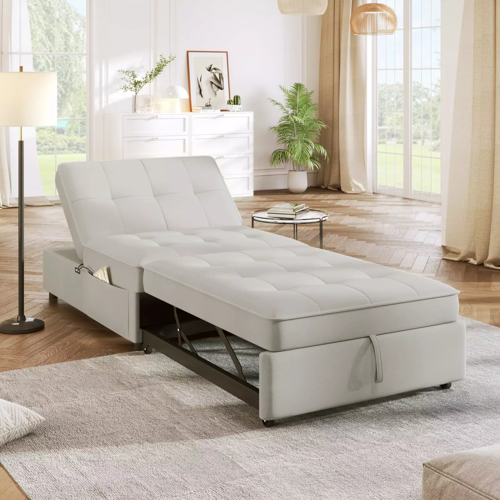 Beige 4 1 Sofa Bed Storage and USB Port Ideal Small Apartments Wodine