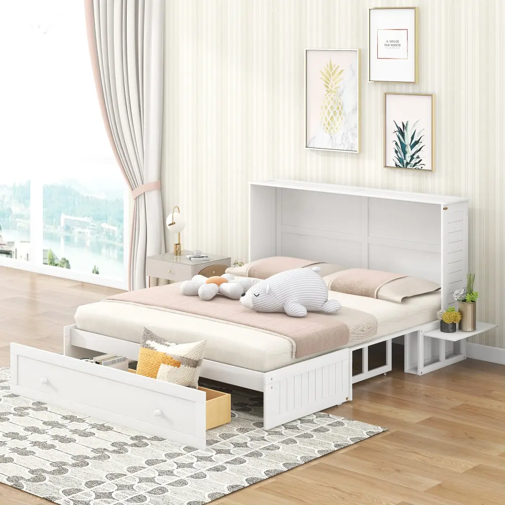 Queen Size Murphy Bed Drawer And Shelves Space Saving Wall Bed wm store