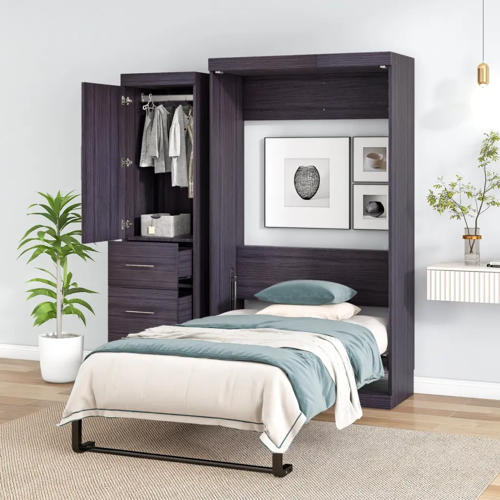 Twin Size Murphy Bed Wardrobe and Drawers - Space-Saving Storage Bed Small Rooms wm store