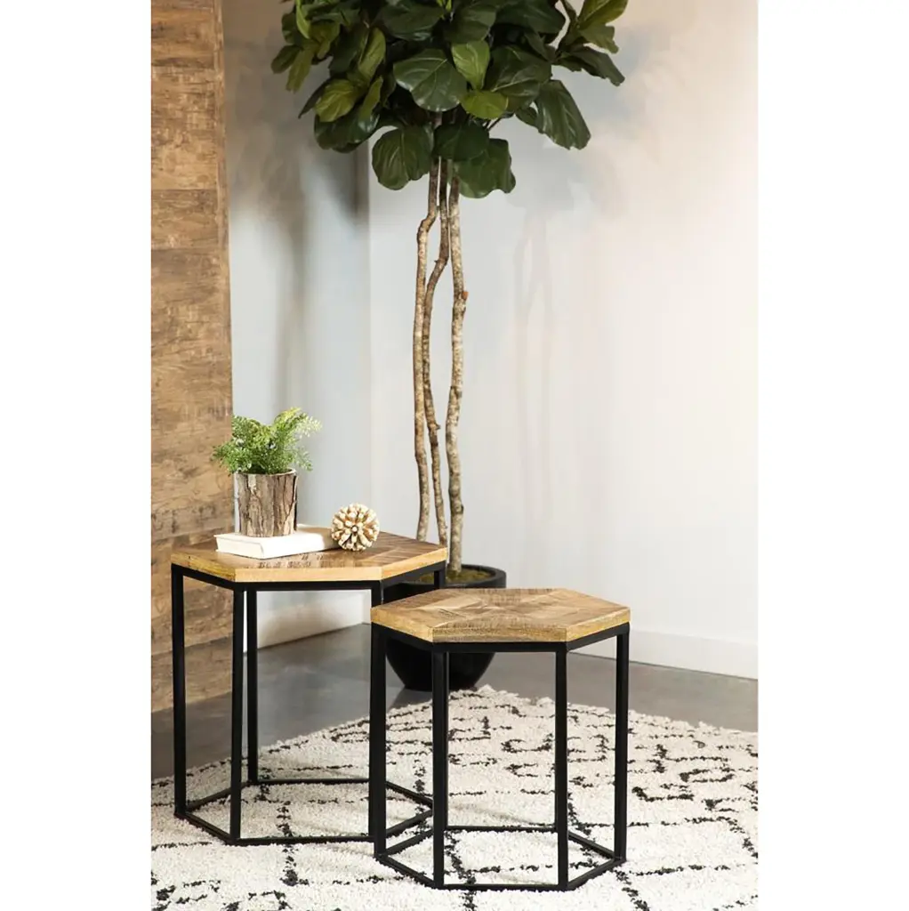 Natural And Black 2 Piece Nesting Table Set Living Room furniture max