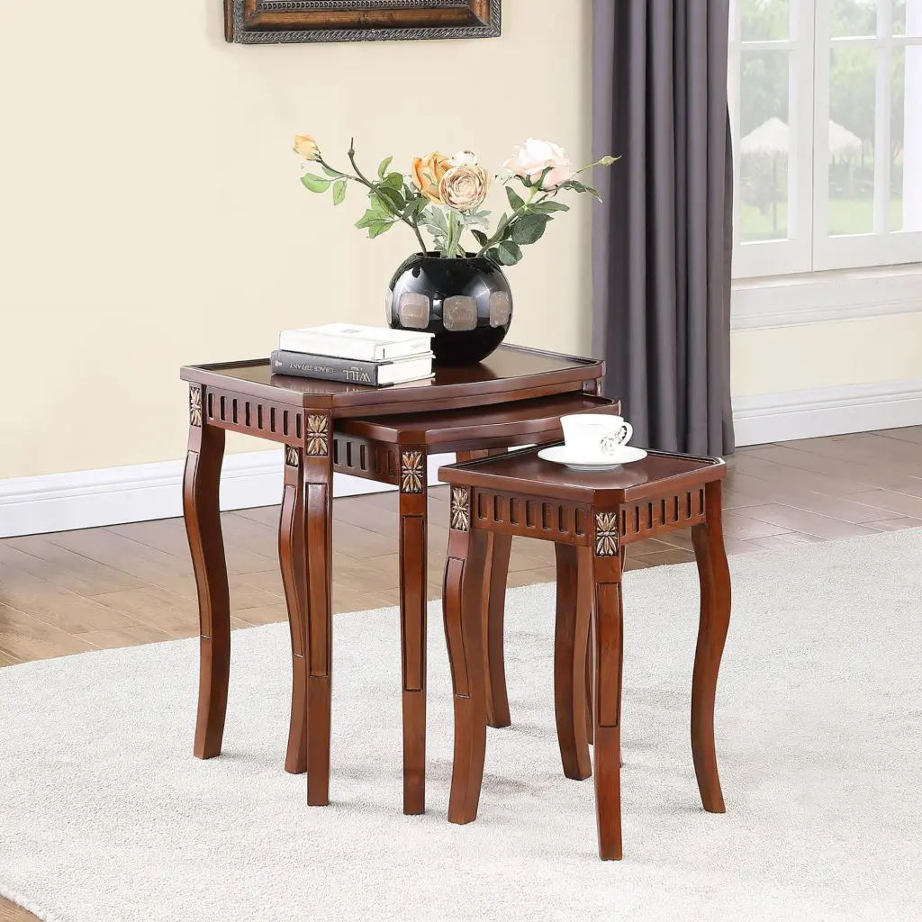 3 Piece Curved Leg Nesting Table Set Brown Primary Living Space furniture max