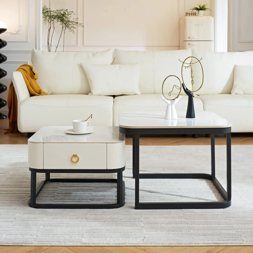 Modern Marble Nesting Table Coffee Table Set 2 End Table Living Room modasi