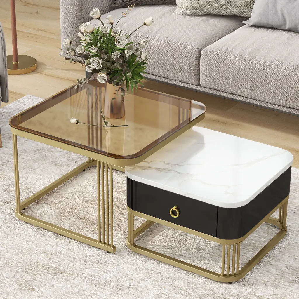 Nesting Coffee Table Drawer Set 2 Exquisite Square Stacking Tables rnb