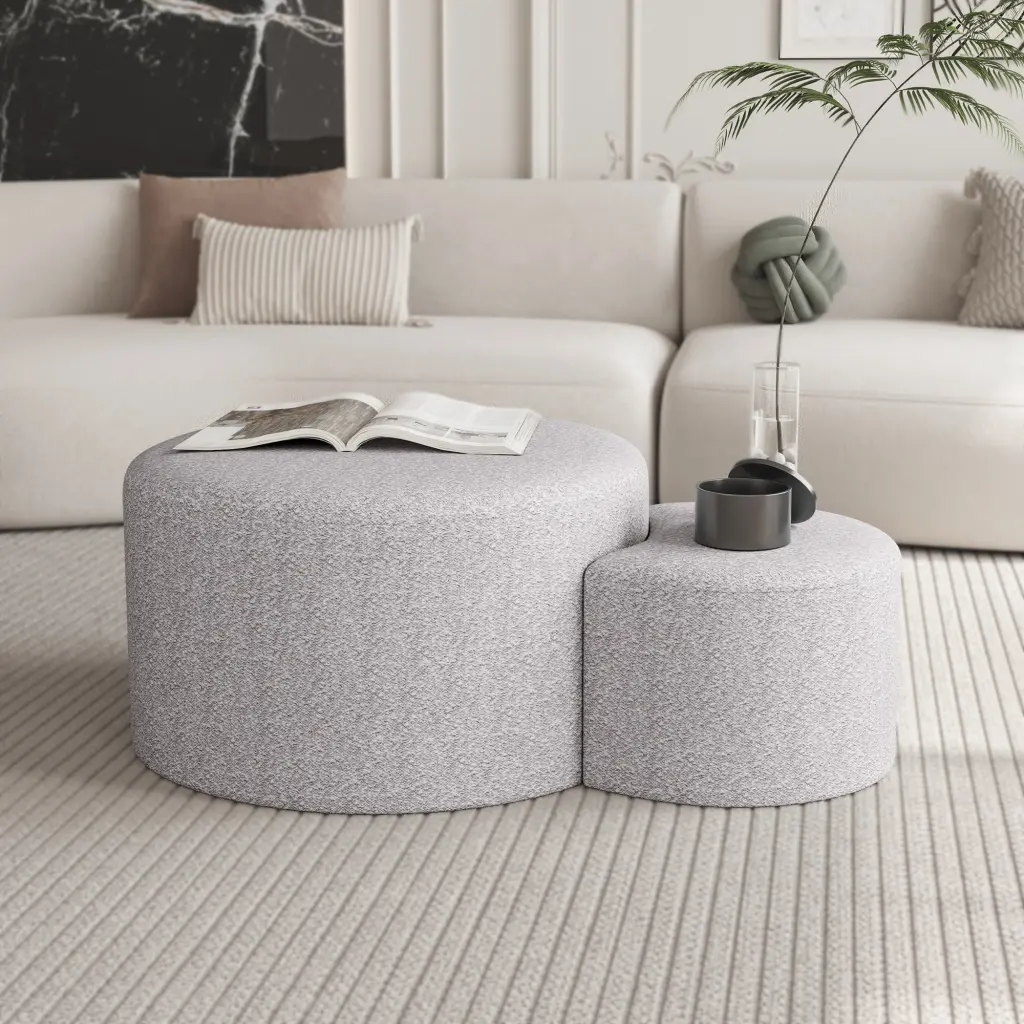 Upholstered Nesting Coffee Tables Set 2 Side Table Footrest Ottoman rnb