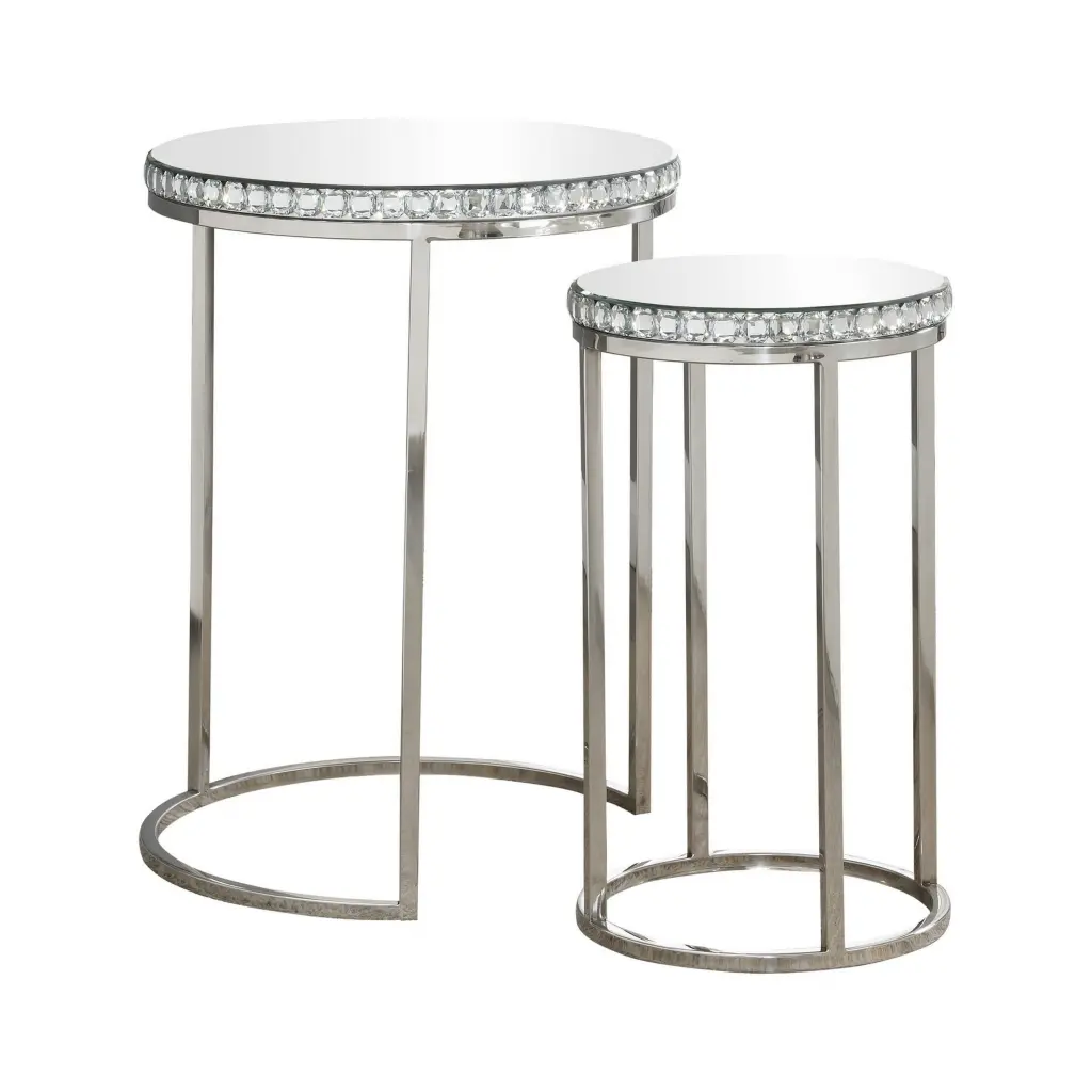 24 Inch Nesting Accent Tables Mirrored Gemstone Trim Set 2 Silver royal hampton