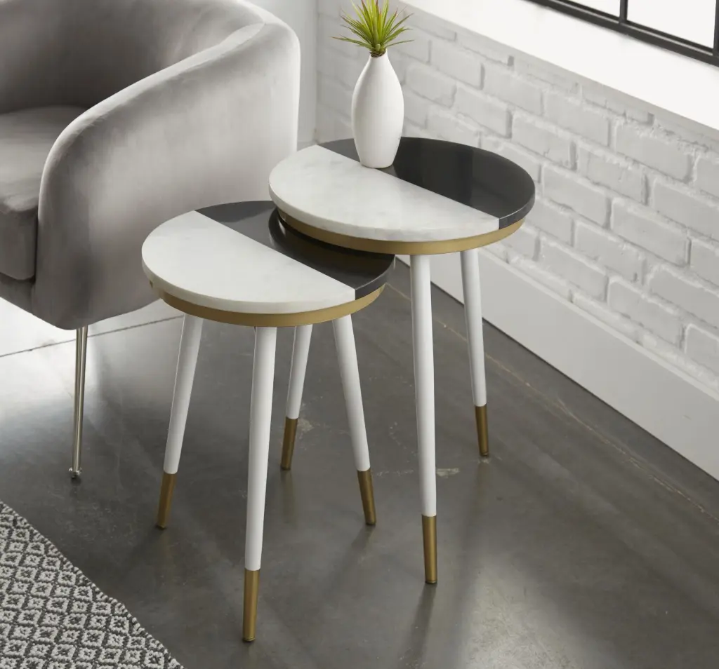 Taj Marble Top Nesting Tables White Marble Coffee Tables Living Room steve silver furniture