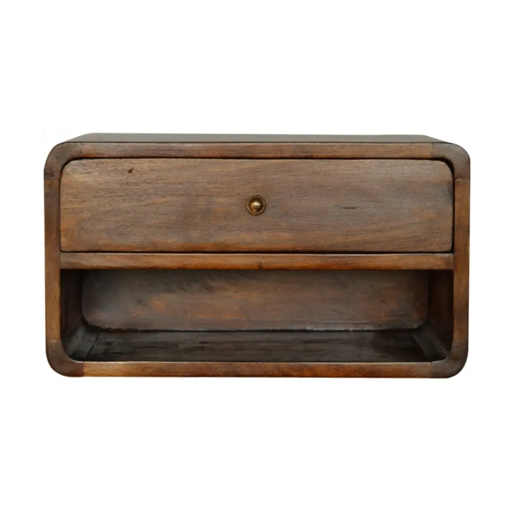 Chestnut Curve Floating Bedside Table Solid Wood artisan furniture
