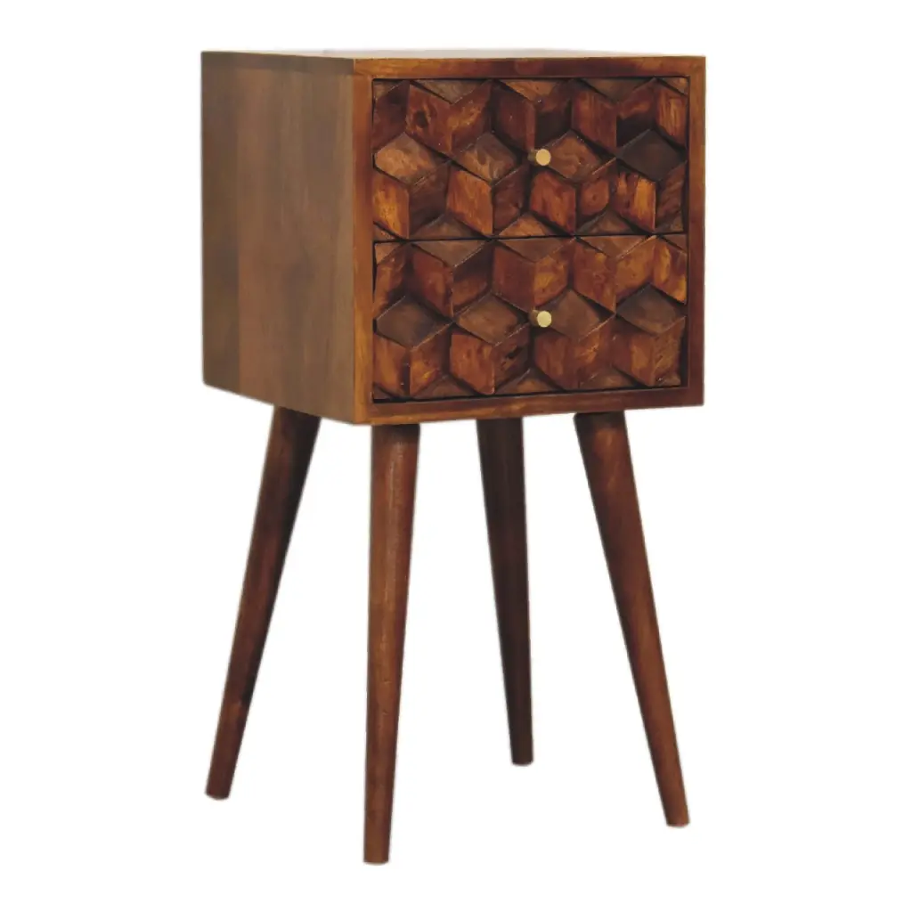 Mini Chestnut Cube 2 Drawer Bedside Chest Solid Wood artisan furniture