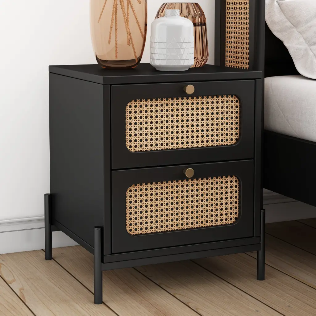 Modern Cannage Rattan Wood Closet 2 Drawer Side Table Nightstand bed best