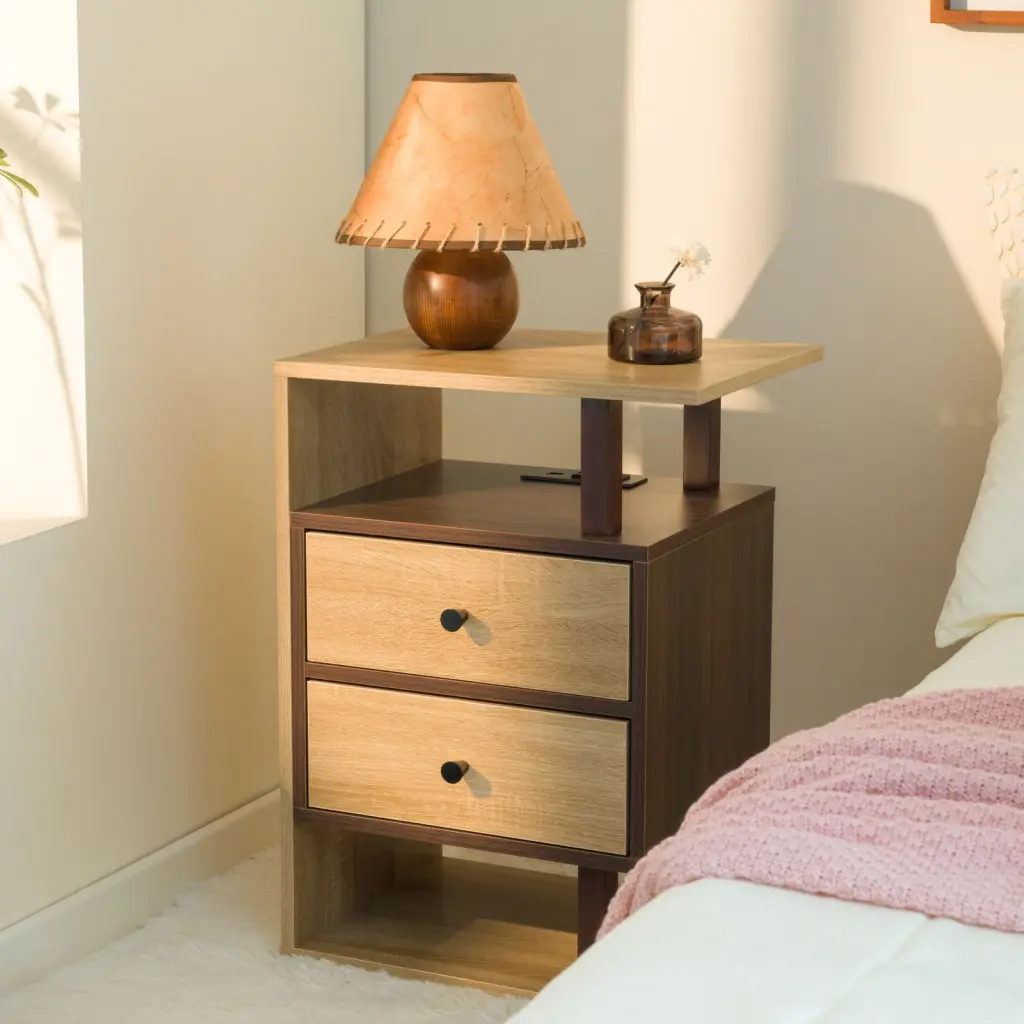 Nightstand Charging Station Bedside Table 2 Drawers Bedroom cubehom