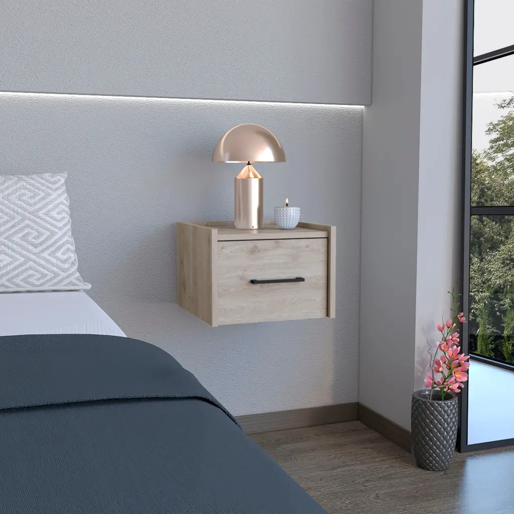 Floating Nightstand Space Saving Design Handy Drawer and Surface depot e-shop