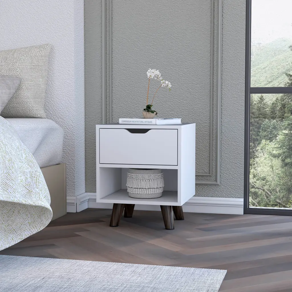 Modern Nightstand 19 Inch Height Drawer and Open Shelf Bedroom depot e-shop
