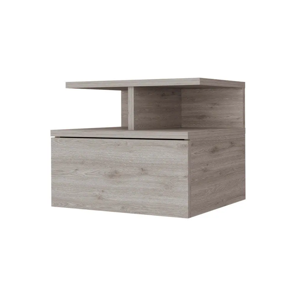 Augusta Floating Nightstand 2 Tier Shelf and 1 Drawer Beige MDF fm furniture
