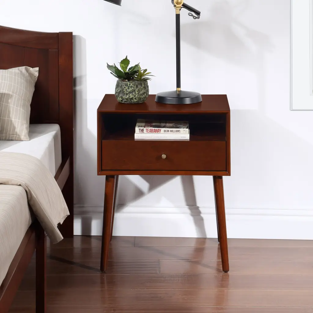 Wood Nightstand 1 Drawer Bedside Table Open Storage Shelf fullbarn e-commerce