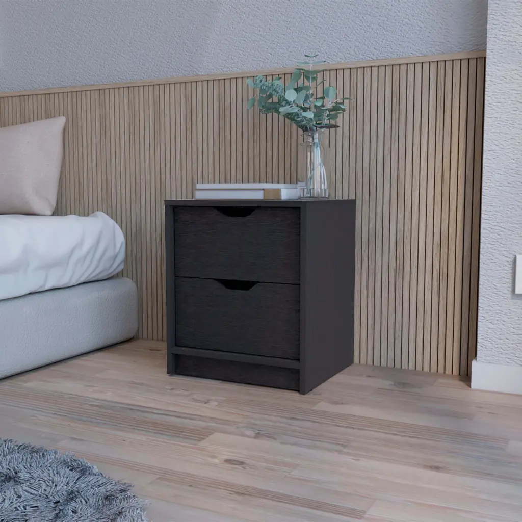 Black 2 Drawer Nightstand Bedroom Storage Compact Design furniture max