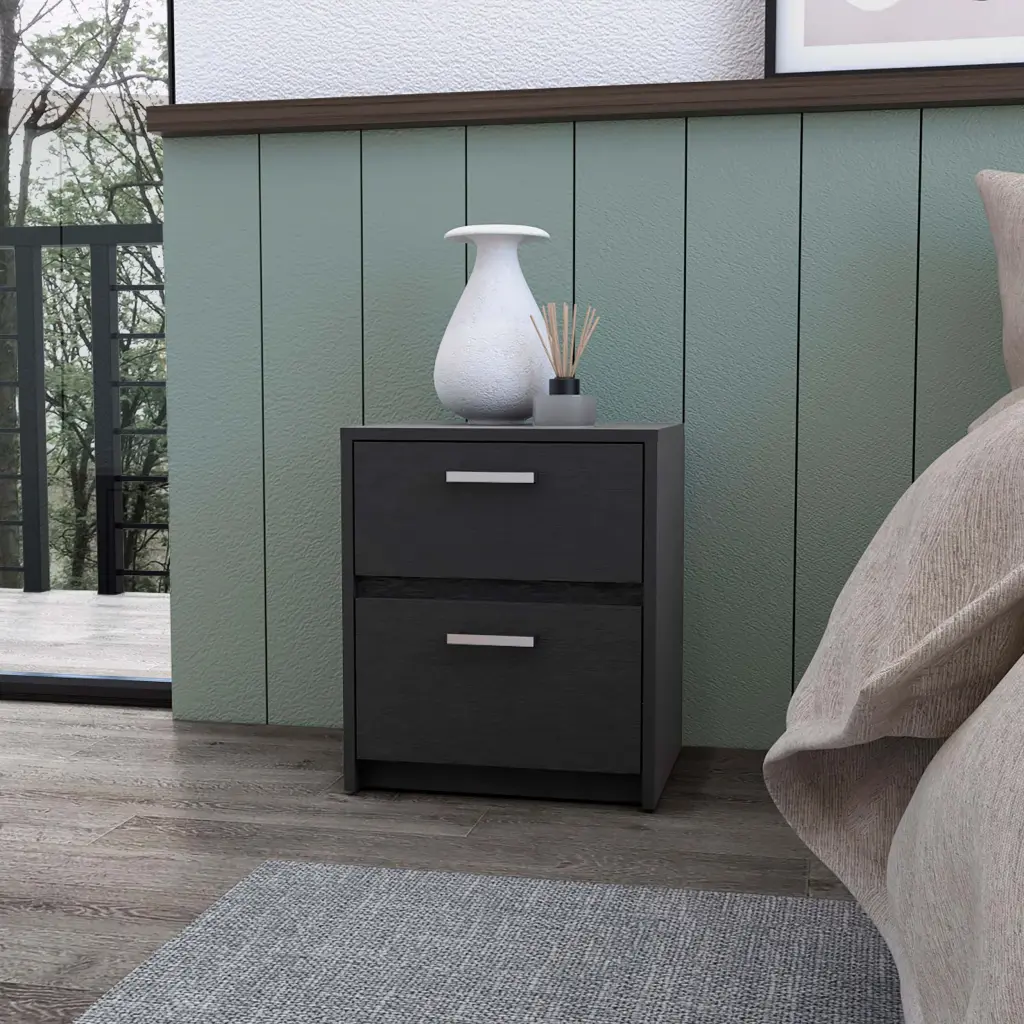 Black 2 Drawer Nightstand Bedroom Storage Drawer Furniture furniture max