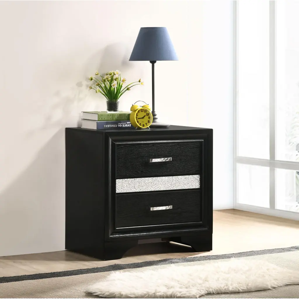 Black 2 Drawer Nightstand Hidden Jewelry Tray Bedroom furniture max
