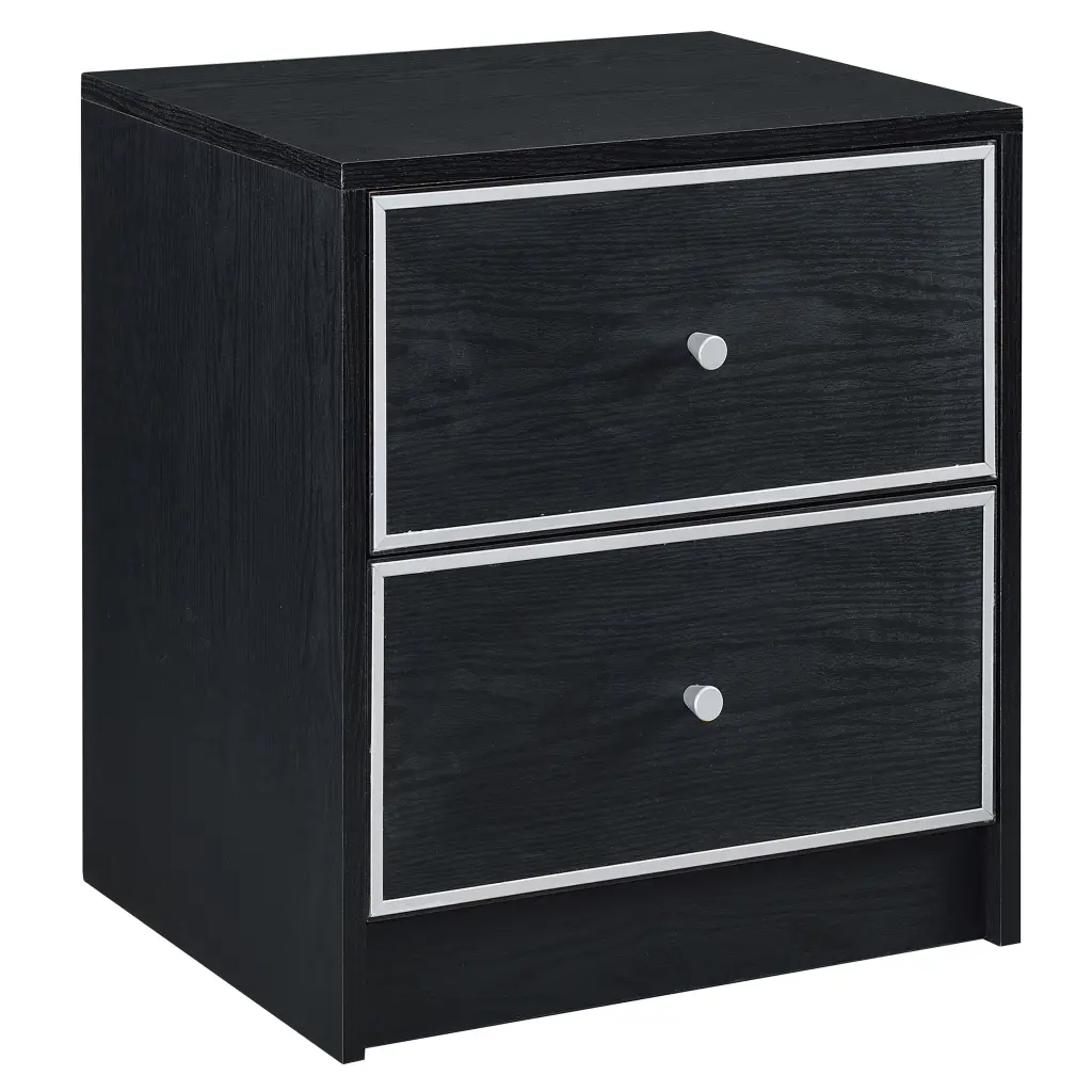 Black And Silver 2 Drawer Nightstand Bedroom Furniture Storage furniture max