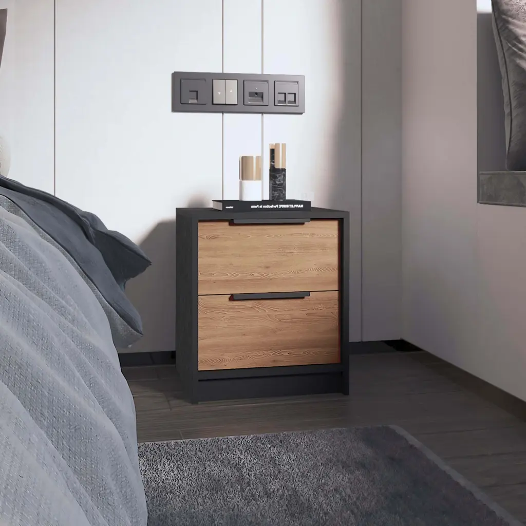 Black Wengue And Pine 2 Drawer Nightstand Black Particle Board Bedroom Furniture furniture max