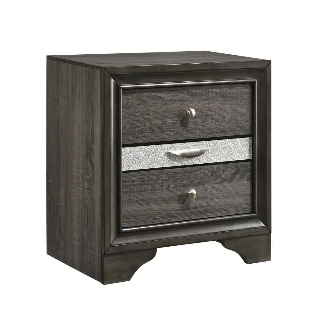 Grey 3 Drawer Nightstand Rectangle Rustic Bedside Table Bedroom furniture max