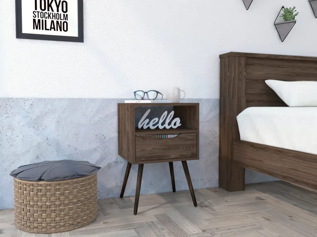 Haverson 1 Drawer 1 Shelf Nightstand Dark Walnut Brown Particle Board furniture max