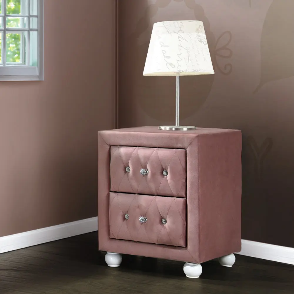 Pink 2 Drawer Nightstand Bedroom Rectangle Drawers Wood Side Table furniture max