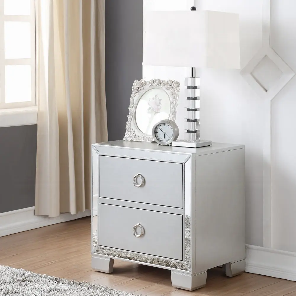 Platinum 2 Drawer Nightstand Grey 2 Drawers Bedroom Rectangle Drawers furniture max