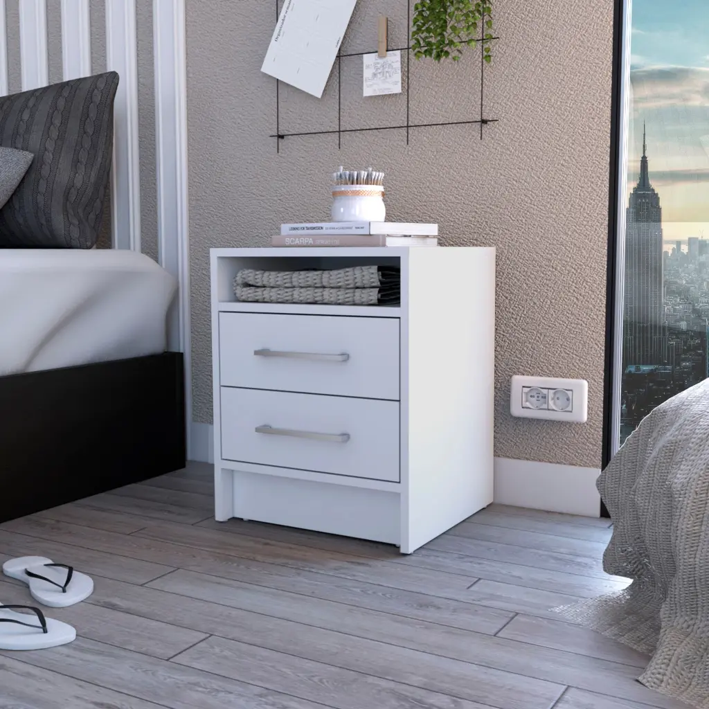 Rowley 2 Drawer 1 Shelf Rectangle Nightstand White Particle Board furniture max