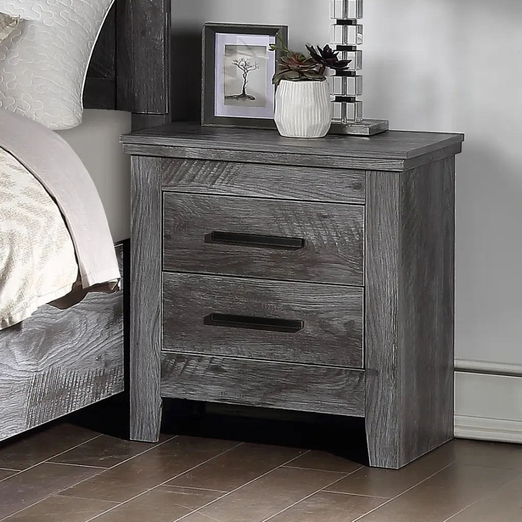Rustic Grey Oak 2 Drawer Nightstand Bedroom Rectangle furniture max