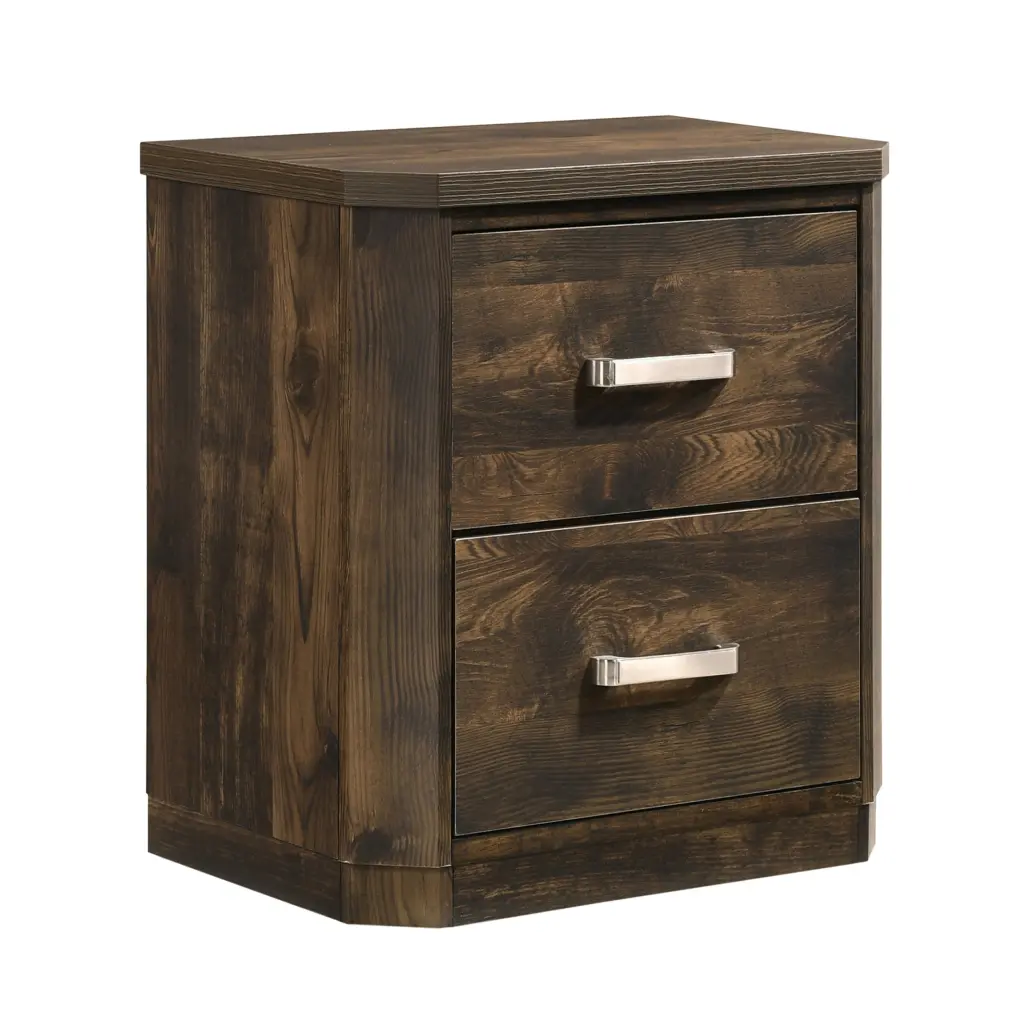 Rustic Walnut 2 Drawer Nightstand Rustic Brown Bedroom Rectangle Table furniture max