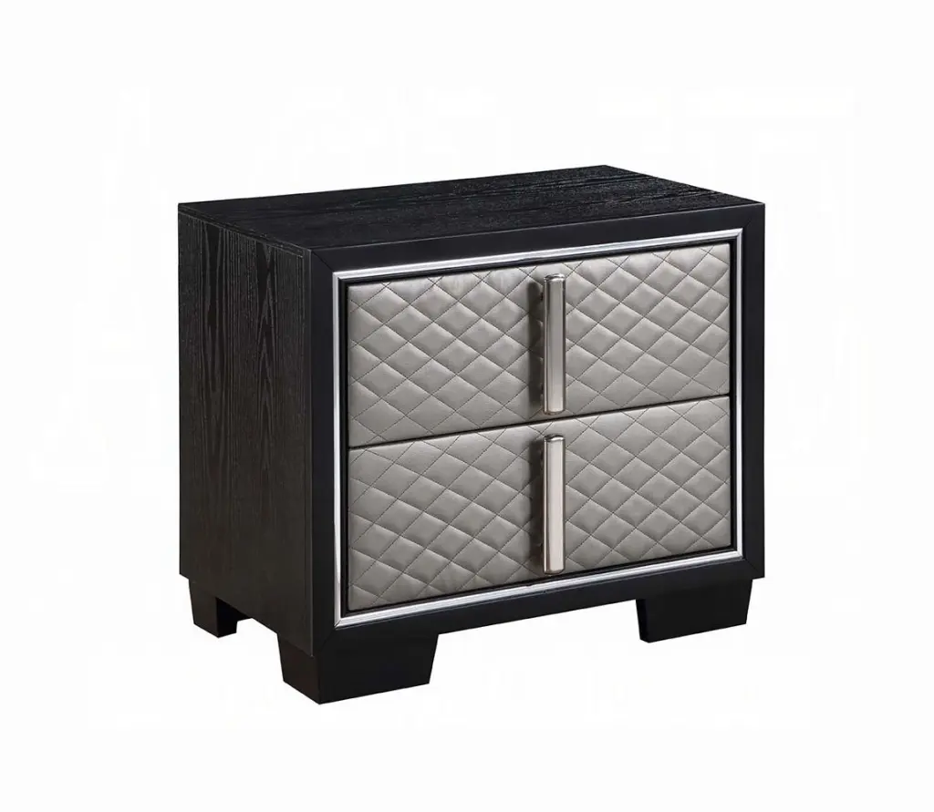 Silver and Black 2 Drawer Nightstand Bedroom Storage Furniture furniture max