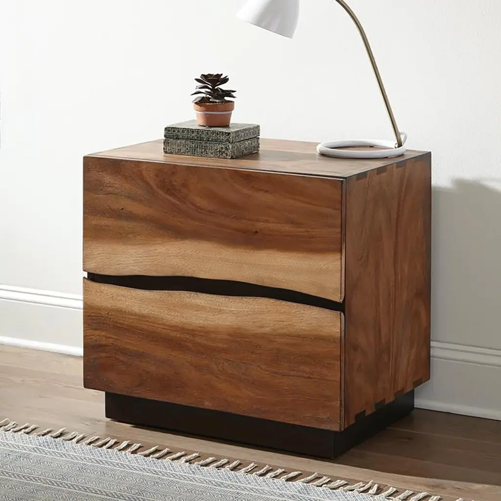 Smokey Walnut And Coffee Bean 2 Drawer Nightstand Brown Wood Bedside Table furniture max