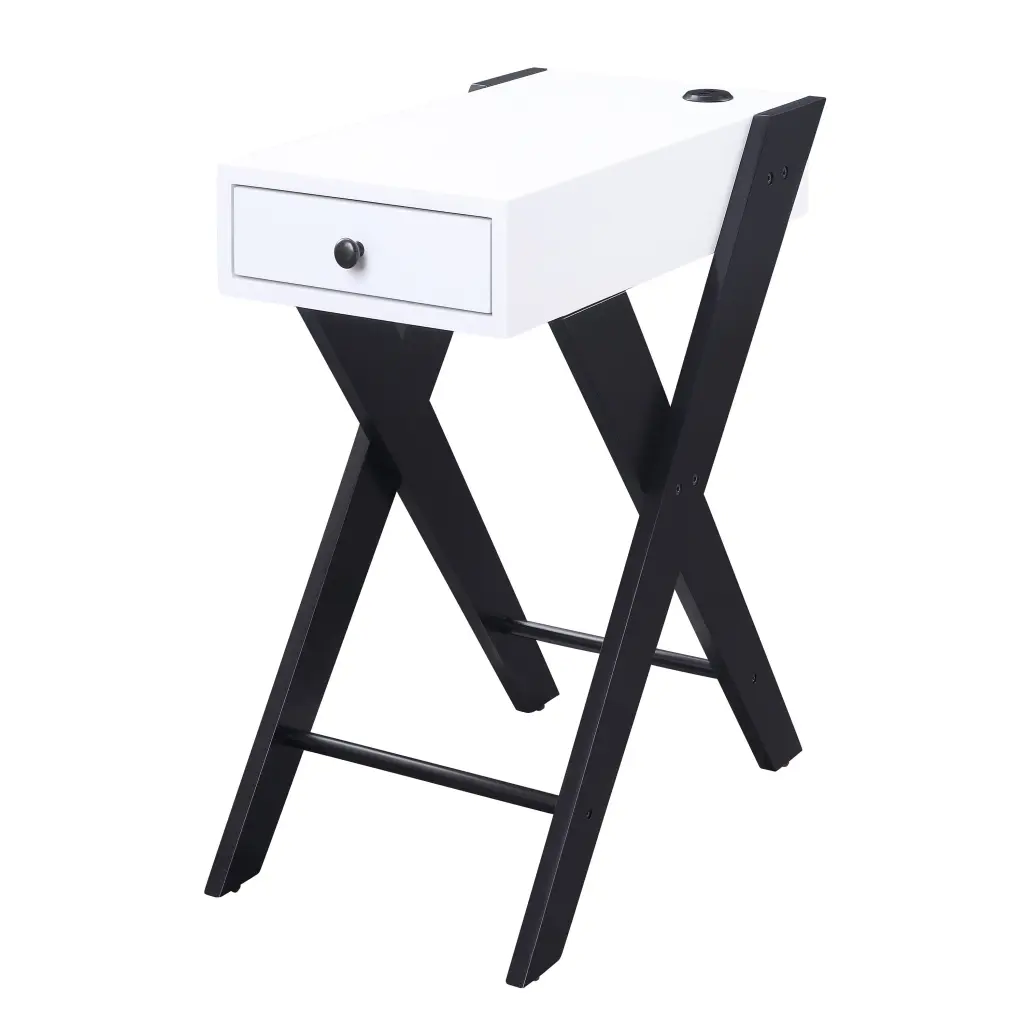 White and Black Side Table USB Ports Modern Nightstand Charging Station furniture max