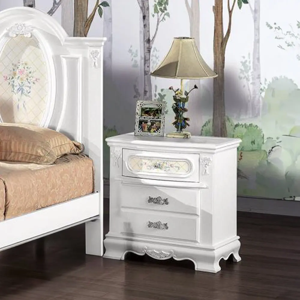 White 2 Drawer Nightstand Floral Motifs Bedroom furniture max