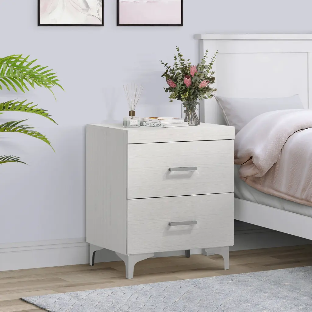 White 2 Drawer Nightstand Rectangle Poplar Bedside Table furniture max
